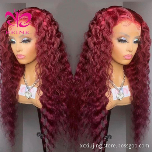 Colored Human Hair Wig Virgin Cuticle Aligned Ombre 99J HD Lace Frontal Human Hair Wig With Baby Hair Wholesale